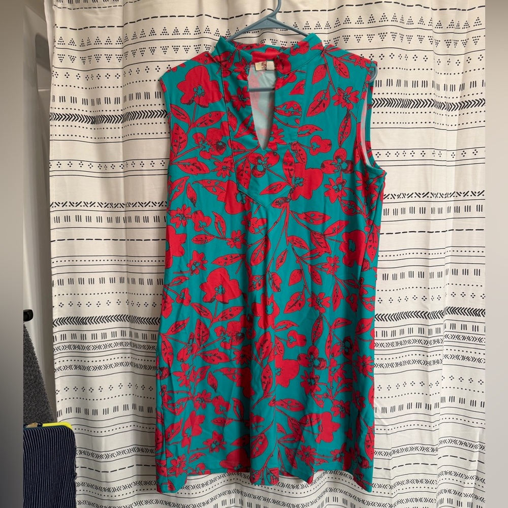 Floral Sleeveless Dress in pink and Teal